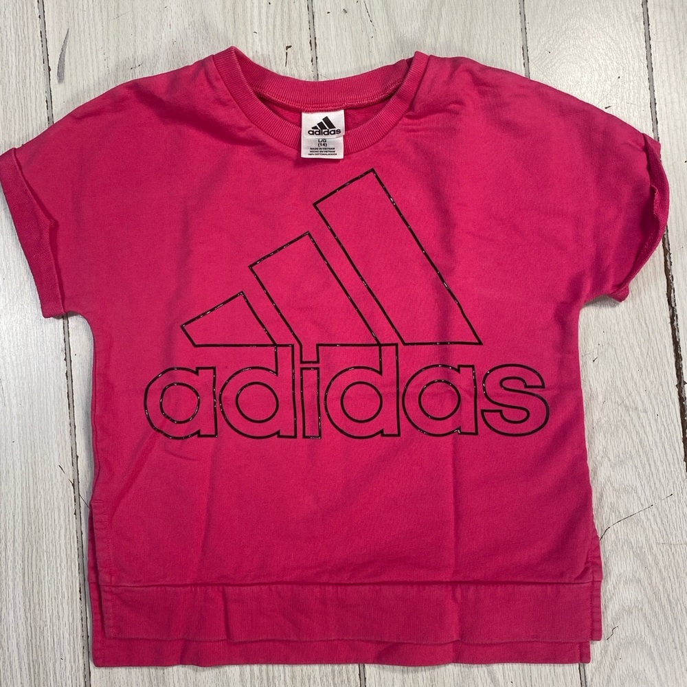 Adidas Youth Girls Size L (14) Pink Short Sleeve Sweatshirt